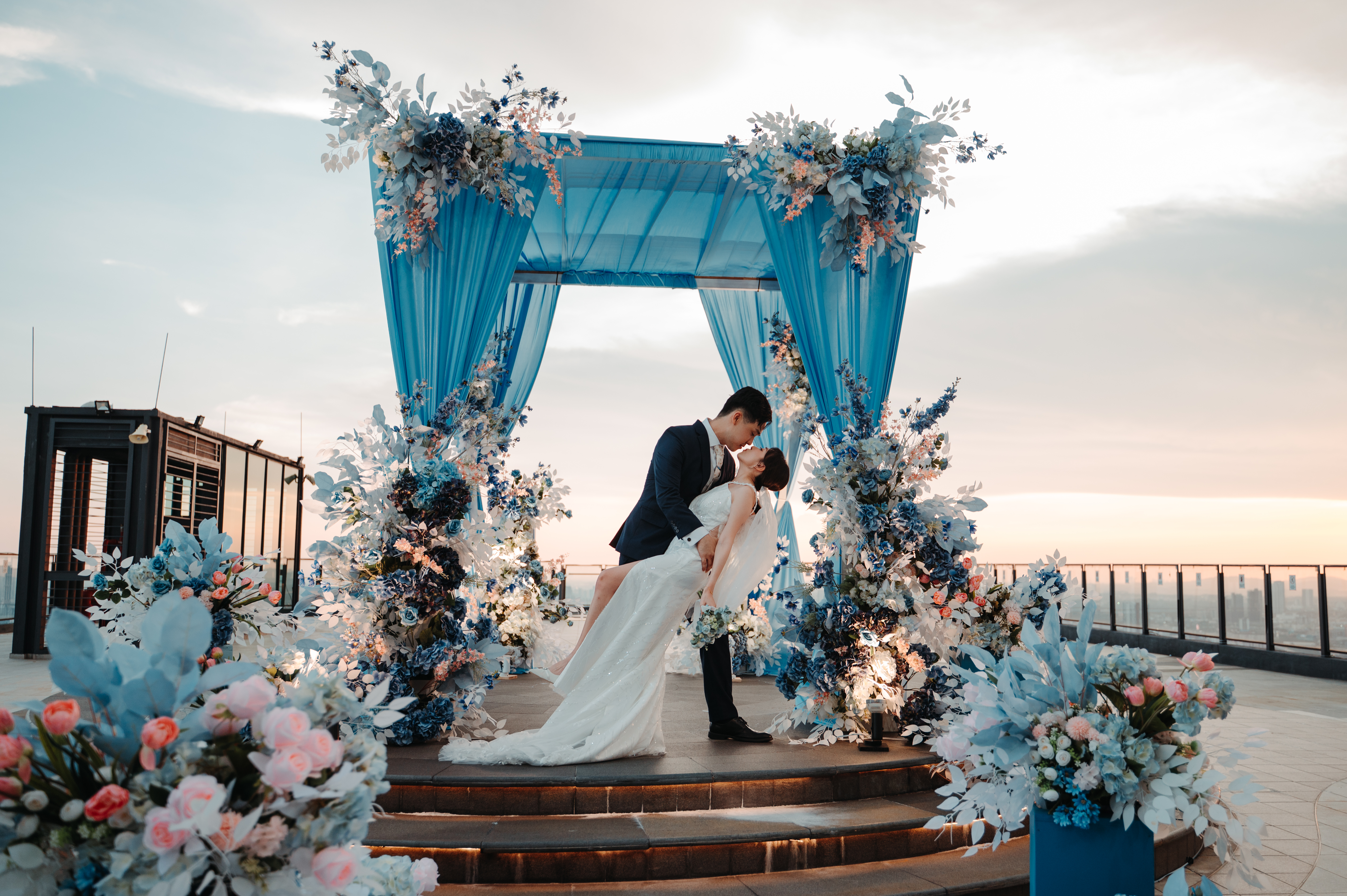 Wedding reception at W. in the Sky with city view